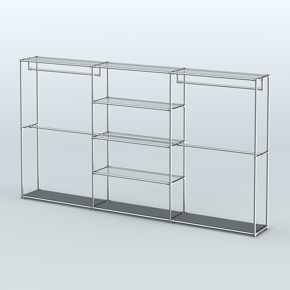 Торговая система ХРОМ без ДСП 3600 мм с прозрачными полками и поручнями №2 Темно-Серый