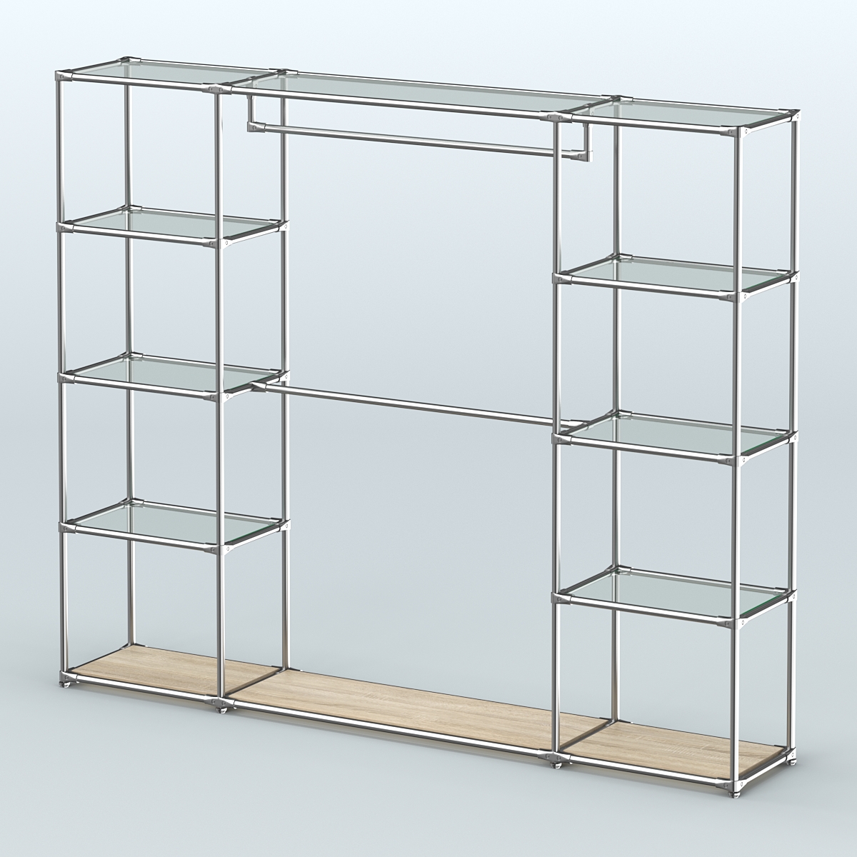Торговая система ХРОМ без ДСП 2430 мм с прозрачными полками и поручнями №3 Дуб Сонома