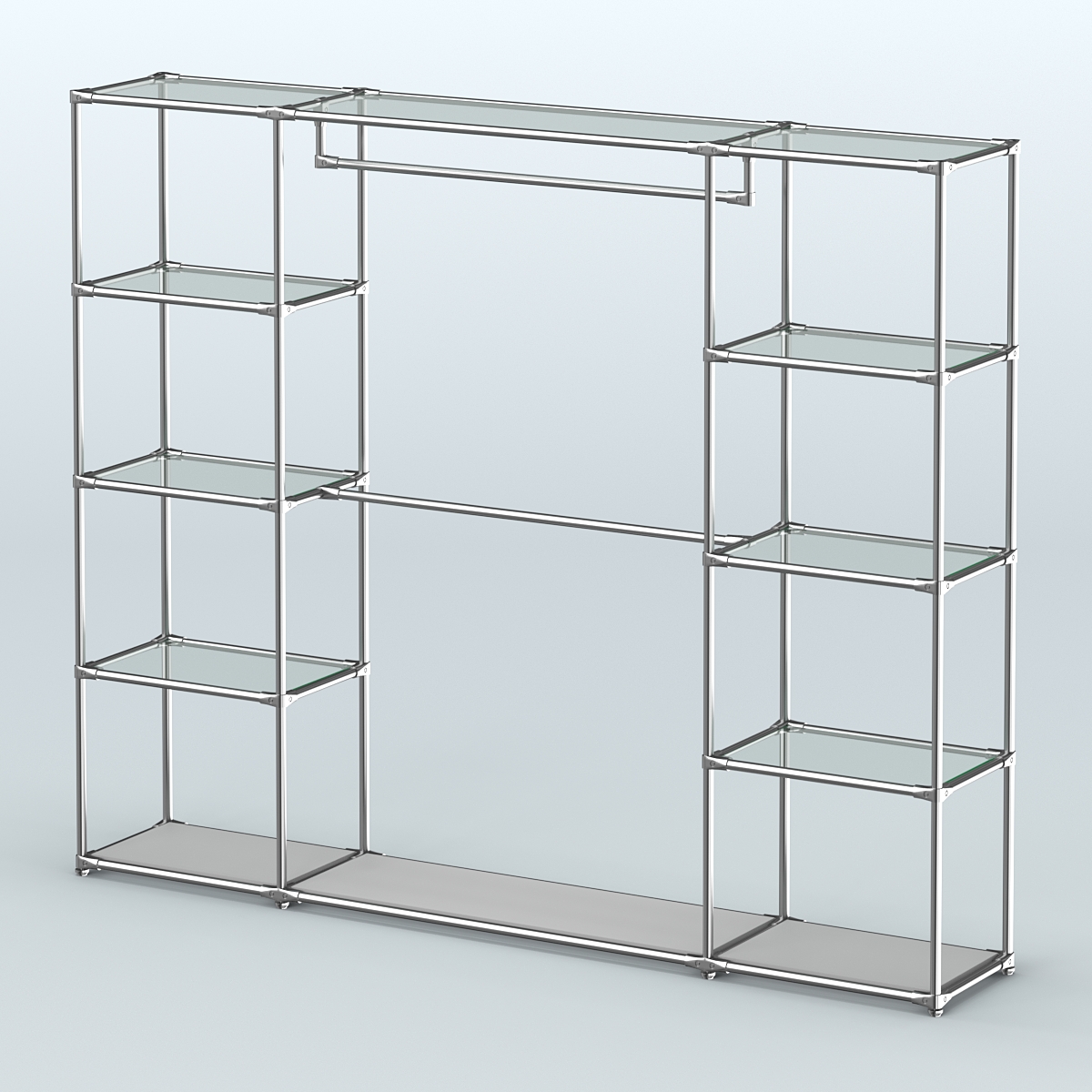 Торговая система ХРОМ без ДСП 2430 мм с прозрачными полками и поручнями №3 Серый