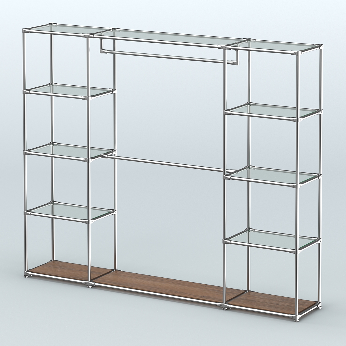 Торговая система ХРОМ без ДСП 2430 мм с прозрачными полками и поручнями №3 Орех