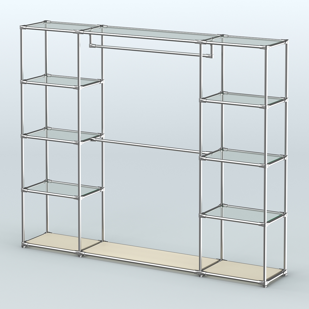 Торговая система ХРОМ без ДСП 2430 мм с прозрачными полками и поручнями №3 Крем Вайс