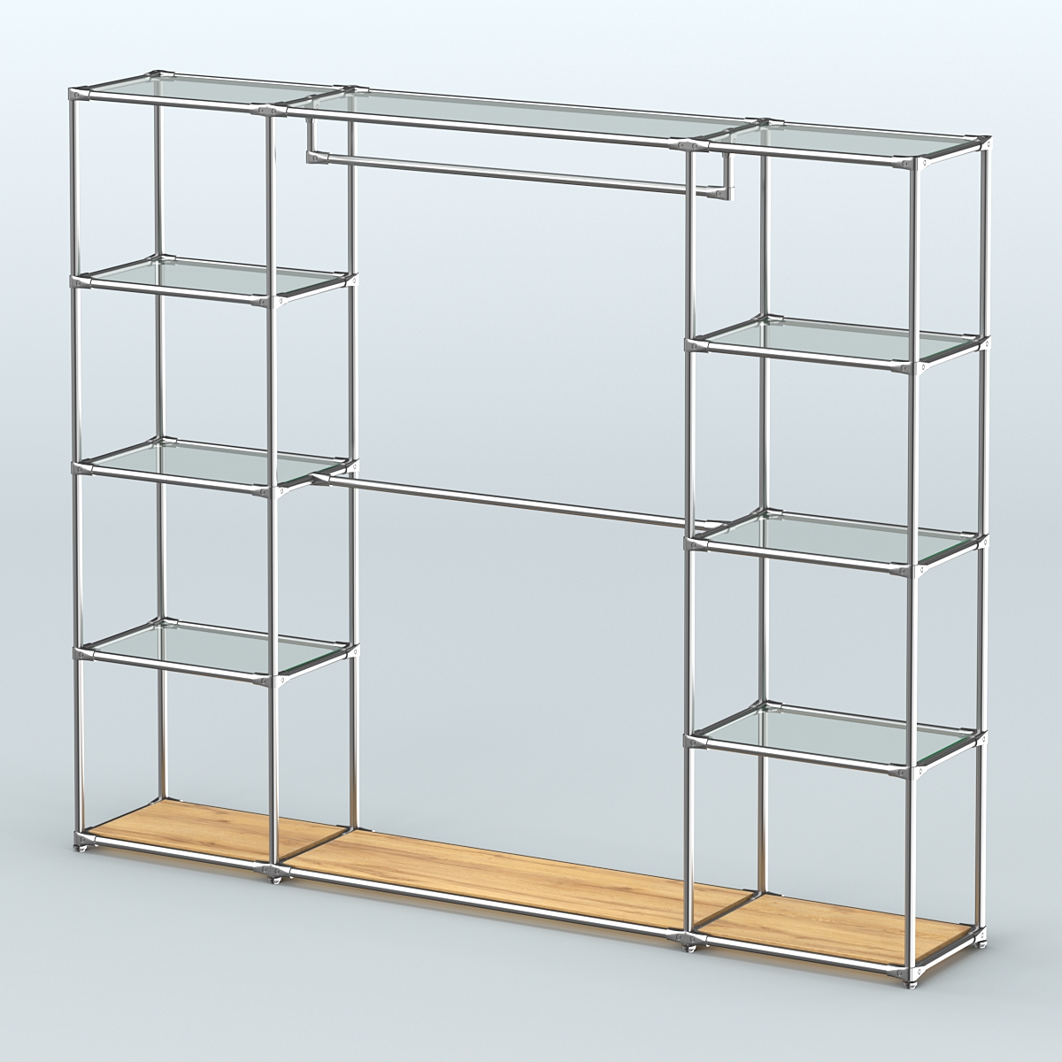 Торговая система ХРОМ без ДСП 2430 мм с прозрачными полками и поручнями №3 Дуб Золотистый