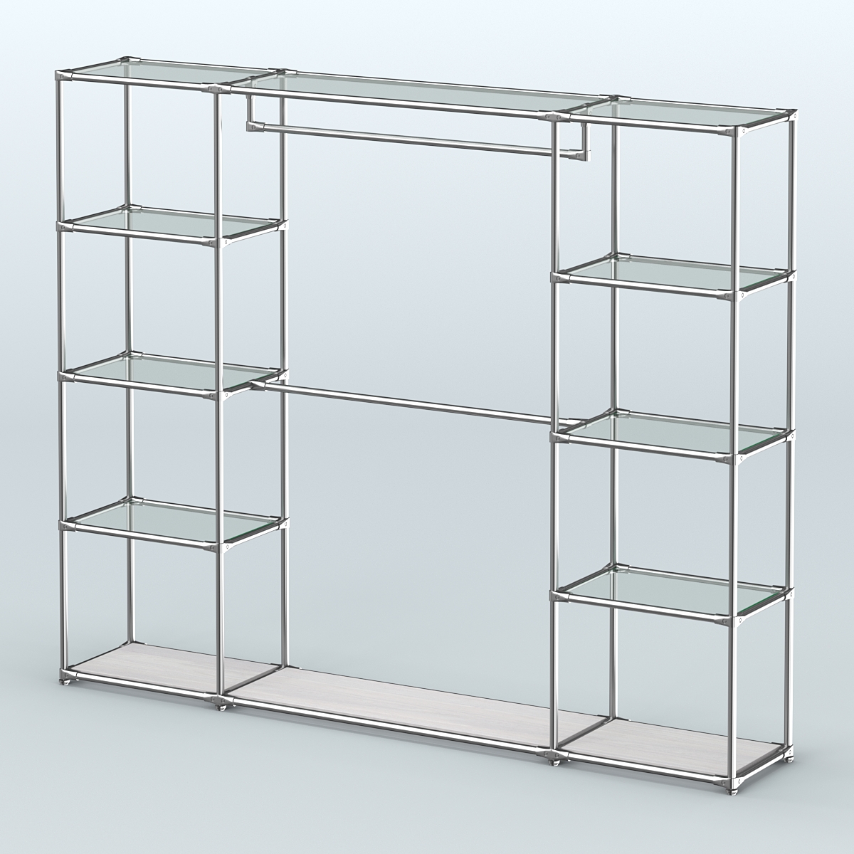 Торговая система ХРОМ без ДСП 2430 мм с прозрачными полками и поручнями №3 Ясень Анкор светлый