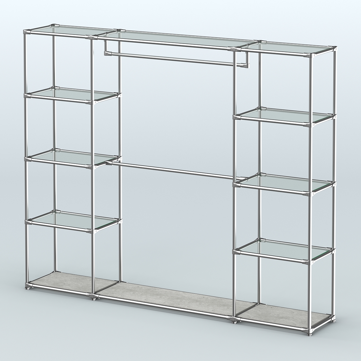 Торговая система ХРОМ без ДСП 2430 мм с прозрачными полками и поручнями №3 Метрополитан Грей