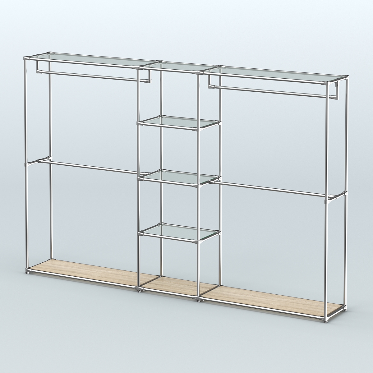 Торговая система ХРОМ без ДСП 3030 мм с прозрачными полками и поручнями №4 Дуб Сонома