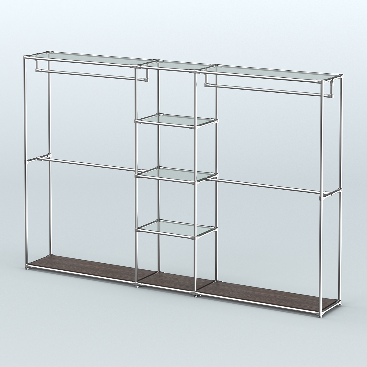 Торговая система ХРОМ без ДСП 3030 мм с прозрачными полками и поручнями №4 Дуб Венге