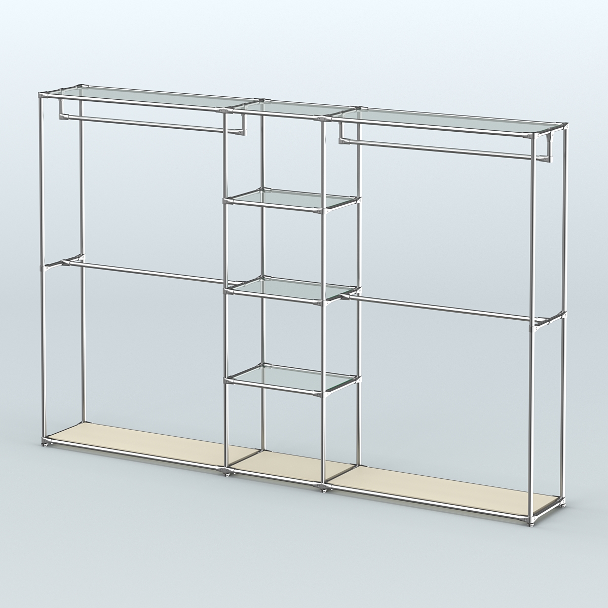 Торговая система ХРОМ без ДСП 3030 мм с прозрачными полками и поручнями №4 Крем Вайс