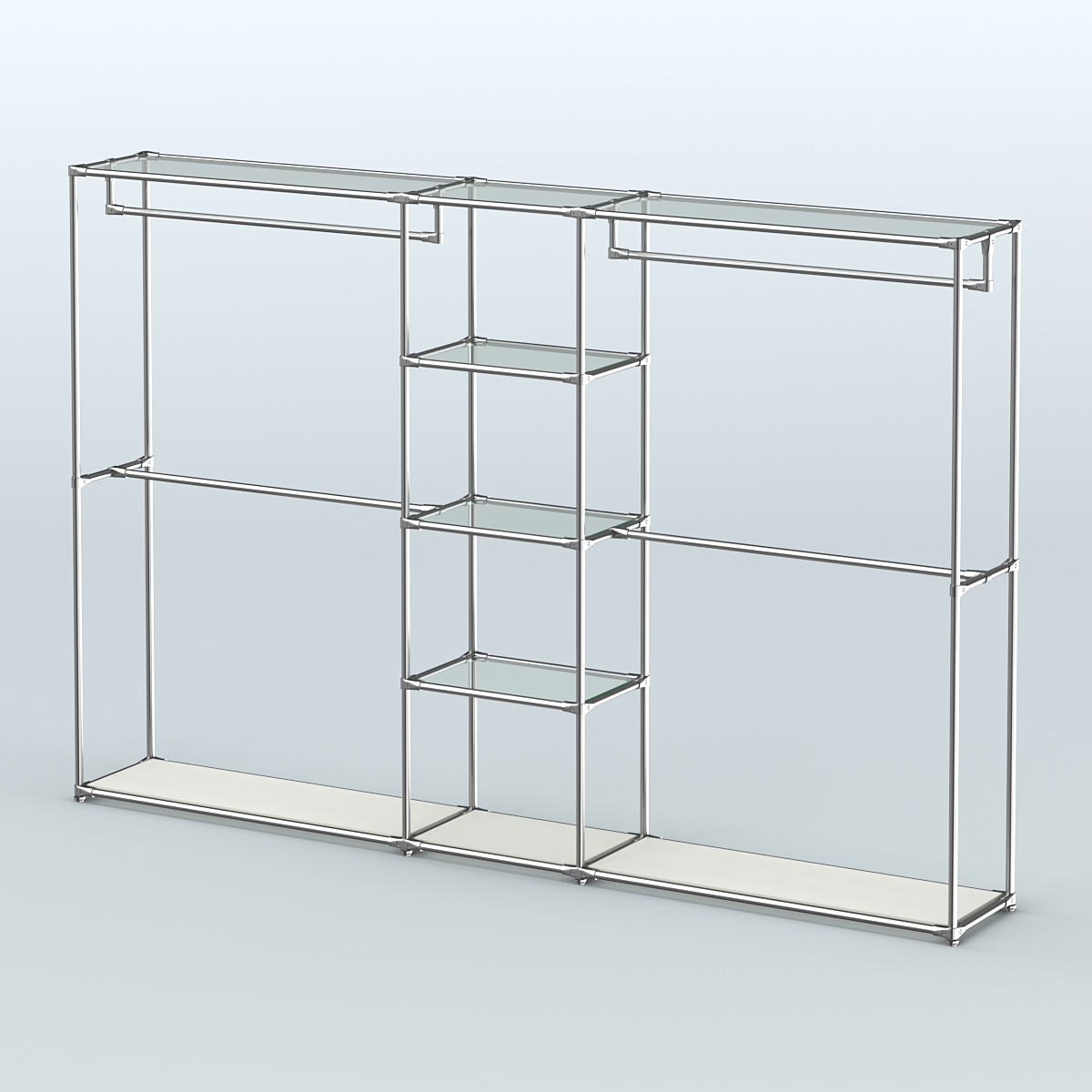 Торговая система ХРОМ без ДСП 3030 мм с прозрачными полками и поручнями №4 Белый