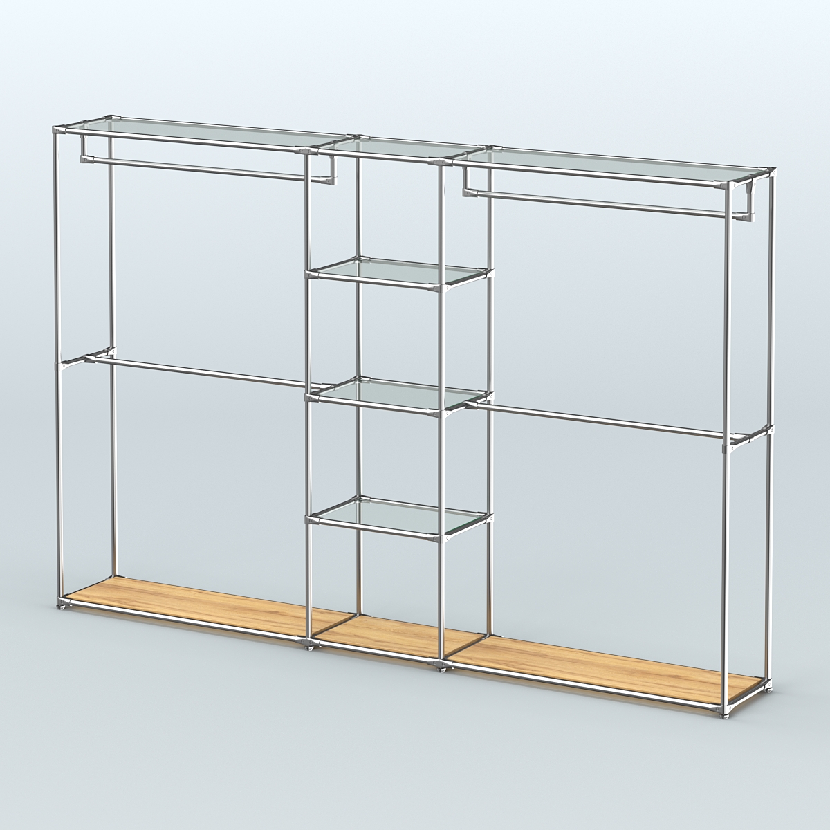 Торговая система ХРОМ без ДСП 3030 мм с прозрачными полками и поручнями №4 Дуб Золотистый