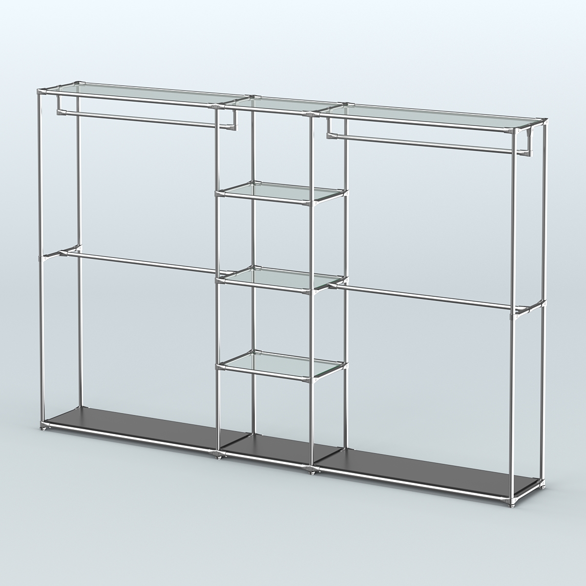 Торговая система ХРОМ без ДСП 3030 мм с прозрачными полками и поручнями №4 Черный