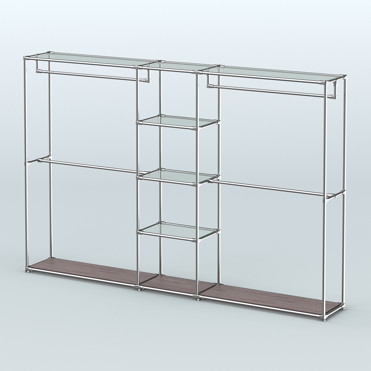 Торговая система ХРОМ без ДСП 3030 мм с прозрачными полками и поручнями №4 Ясень Анкор темный