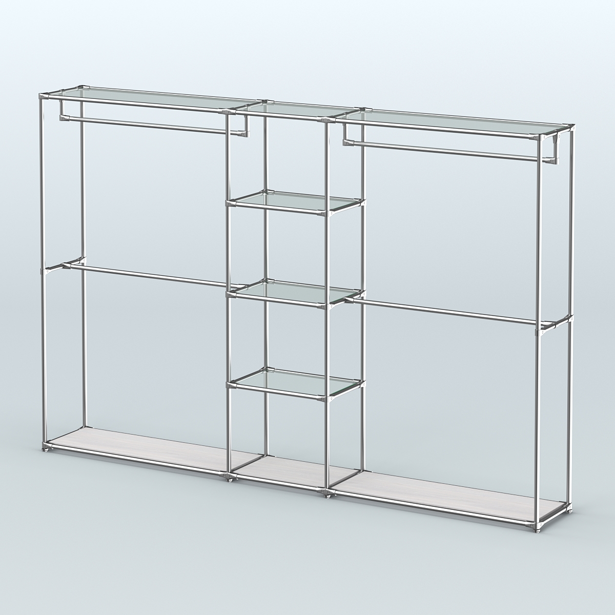 Торговая система ХРОМ без ДСП 3030 мм с прозрачными полками и поручнями №4 Ясень Анкор светлый