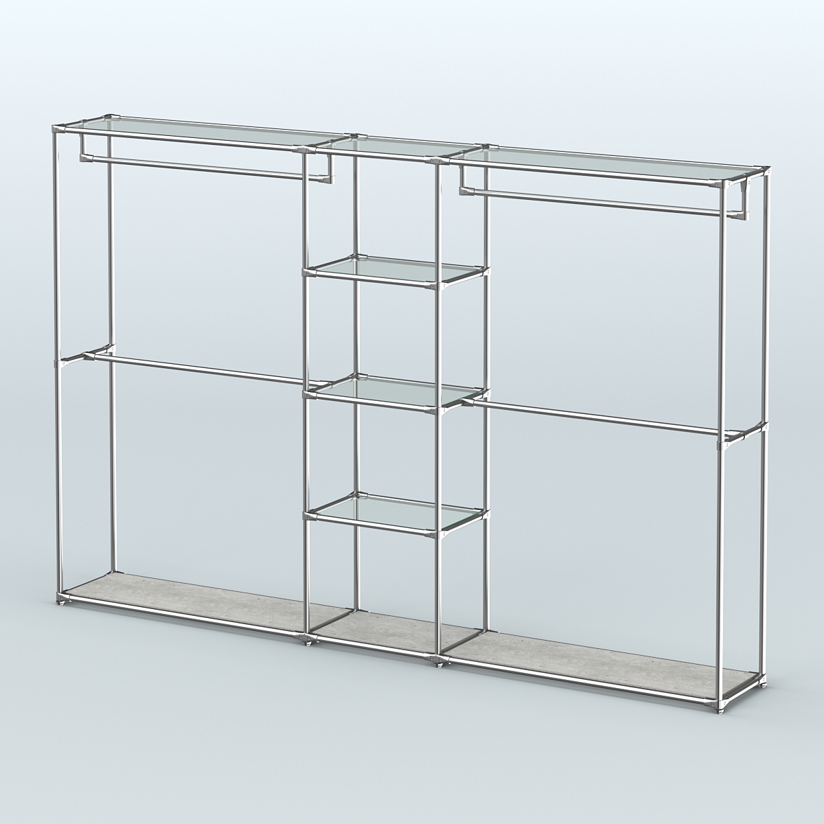 Торговая система ХРОМ без ДСП 3030 мм с прозрачными полками и поручнями №4 Метрополитан Грей