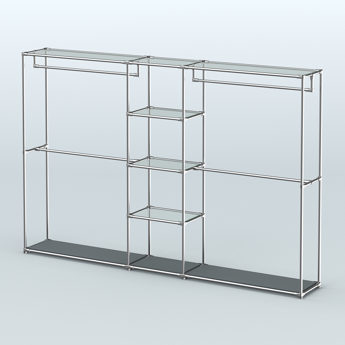 Торговая система ХРОМ без ДСП 3030 мм с прозрачными полками и поручнями №4 Темно-Серый
