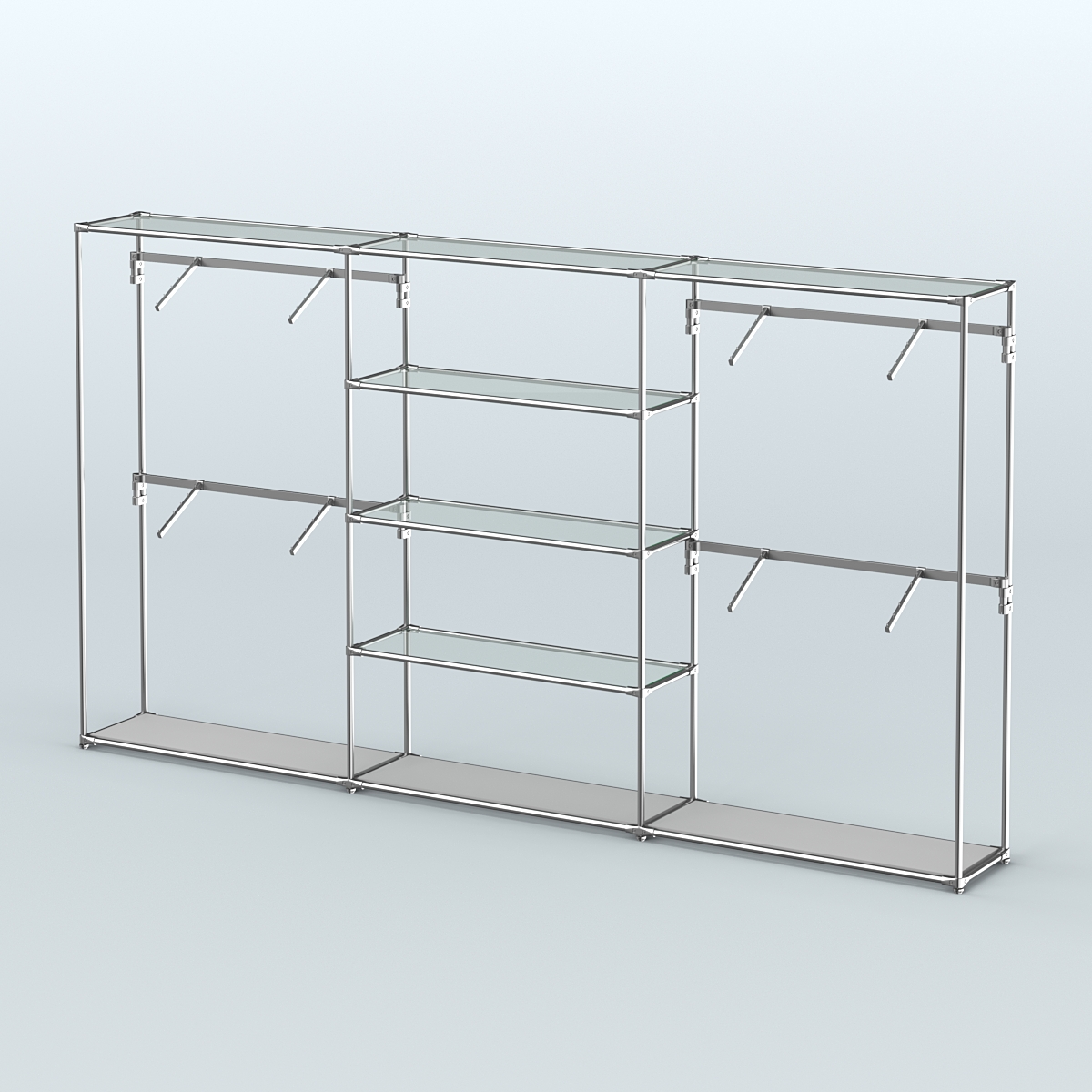 Торговая система ХРОМ без ДСП 3600 мм с прозрачными полками и поручнями №5 Серый