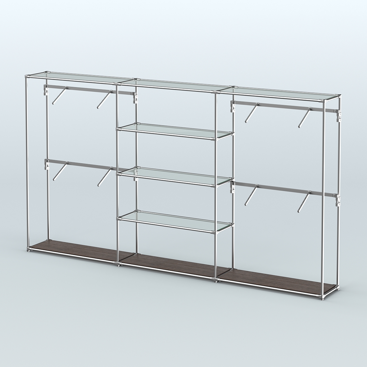 Торговая система ХРОМ без ДСП 3600 мм с прозрачными полками и поручнями №5 Дуб Венге