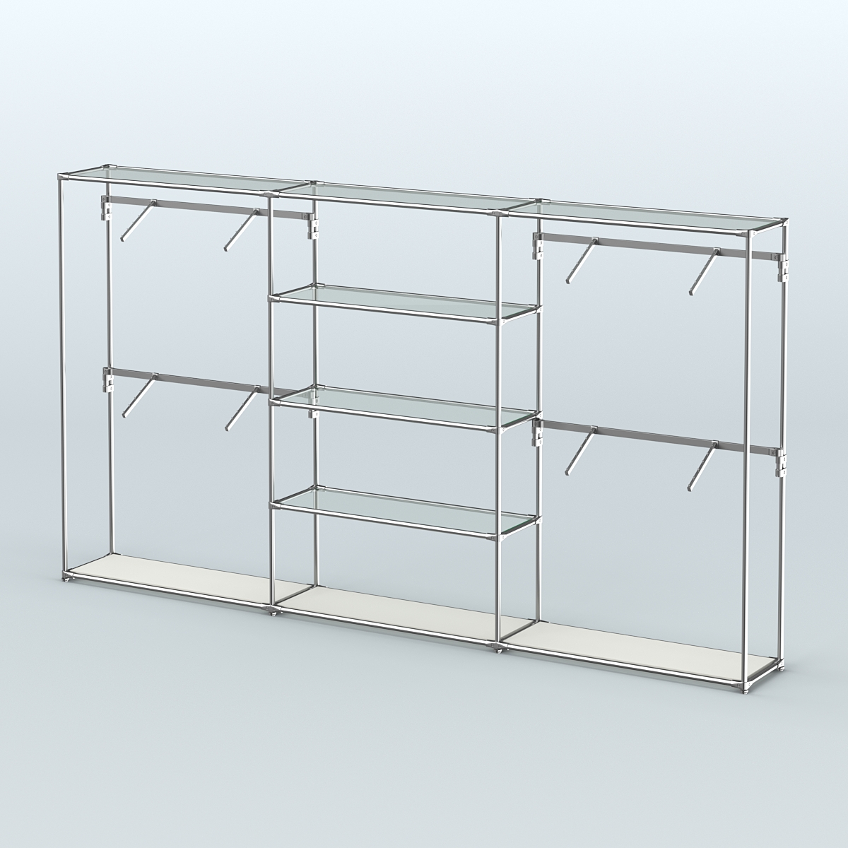 Торговая система ХРОМ без ДСП 3600 мм с прозрачными полками и поручнями №5 Белый