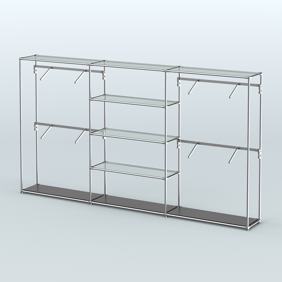 Торговая система ХРОМ без ДСП 3600 мм с прозрачными полками и поручнями №5 Черный