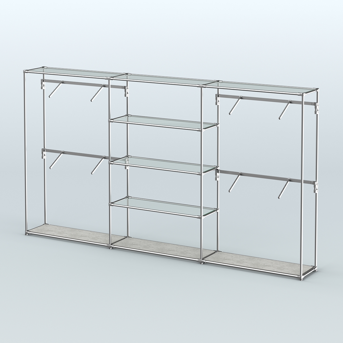 Торговая система ХРОМ без ДСП 3600 мм с прозрачными полками и поручнями №5 Метрополитан Грей