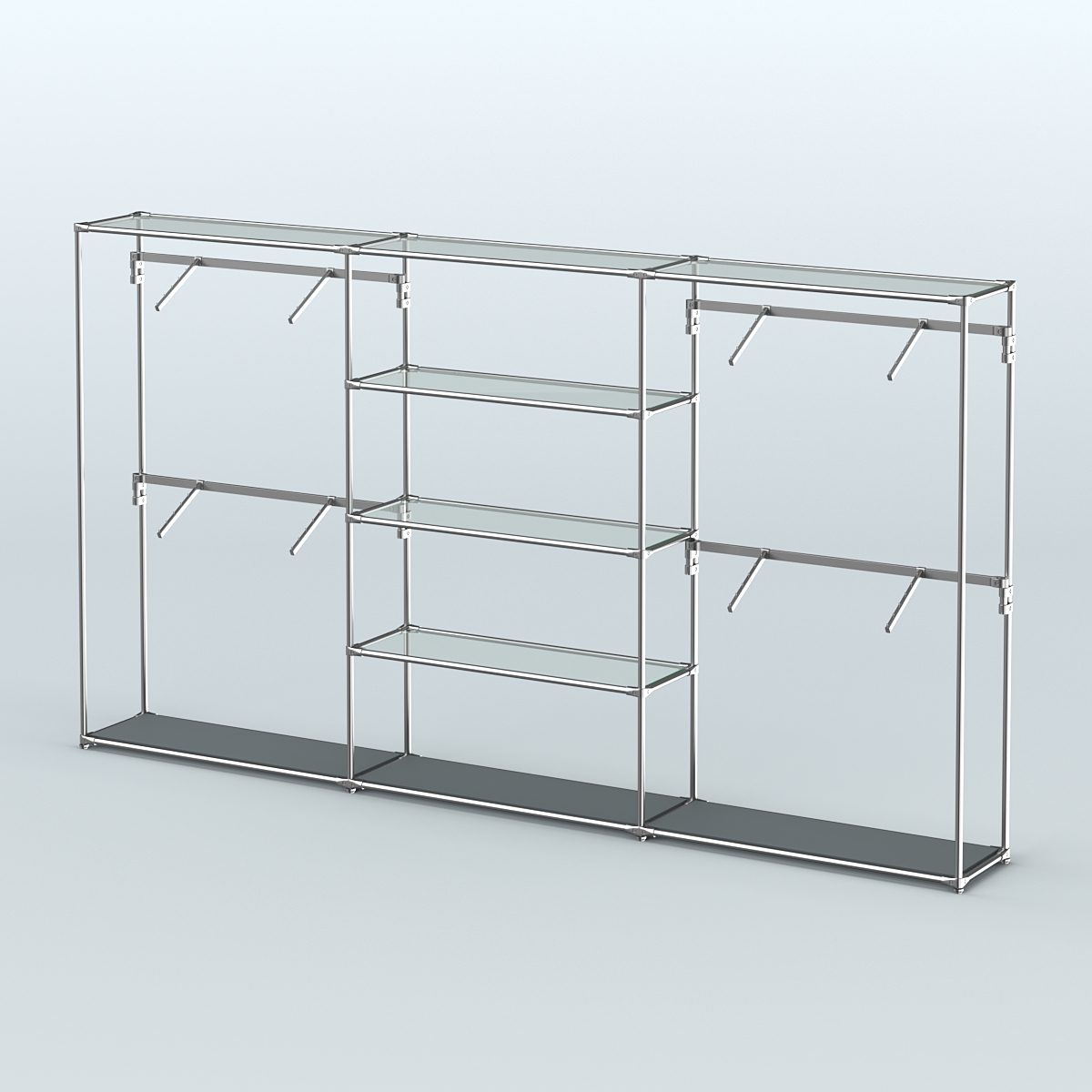 Торговая система ХРОМ без ДСП 3600 мм с прозрачными полками и поручнями №5 Темно-Серый