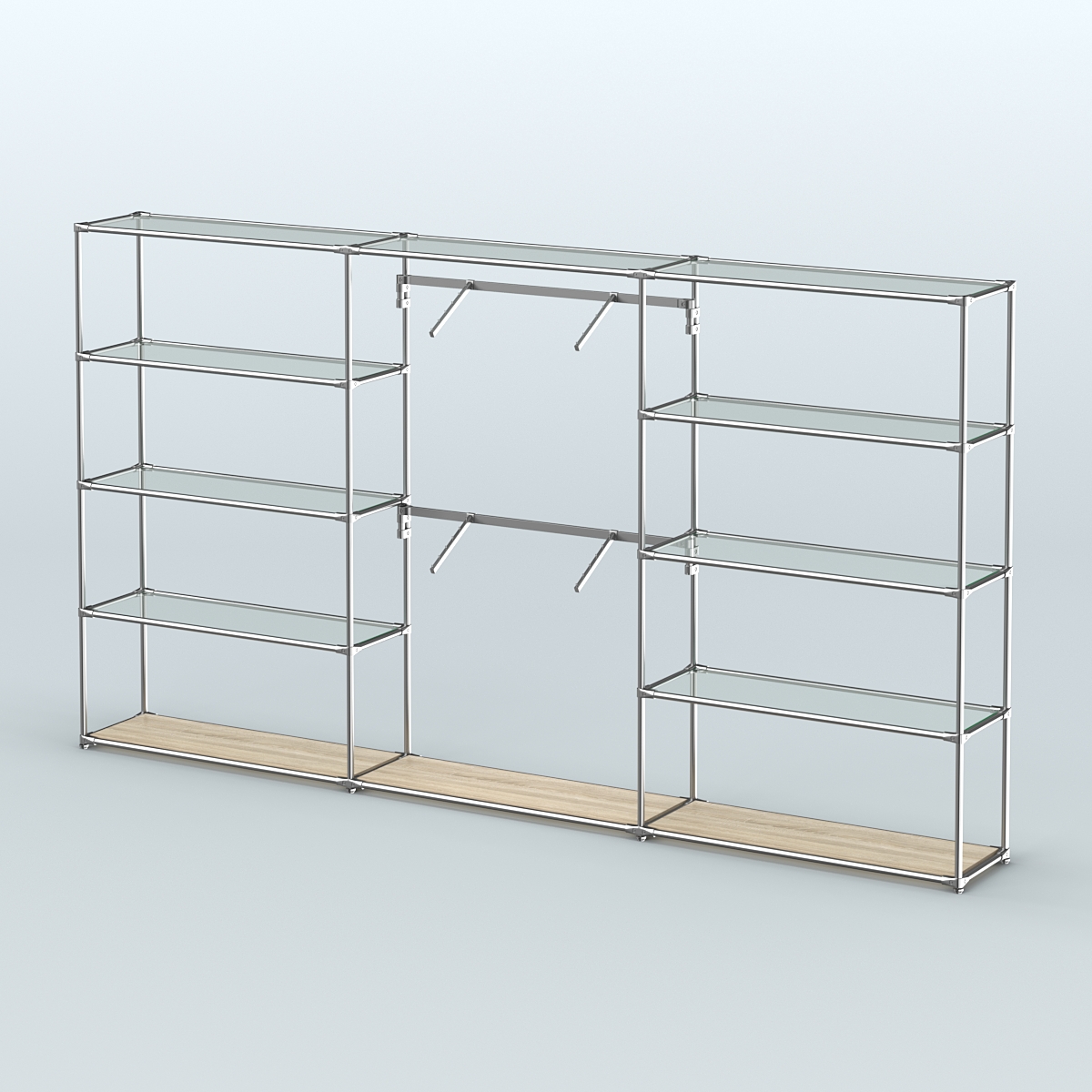 Торговая система ХРОМ без ДСП 3600 мм с прозрачными полками и поручнями №6 Дуб Сонома
