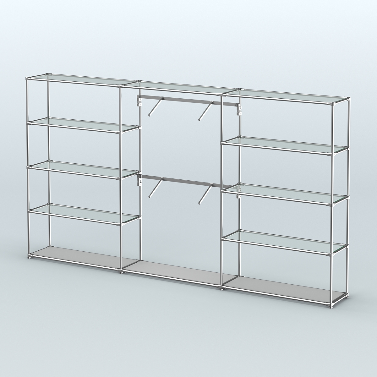 Торговая система ХРОМ без ДСП 3600 мм с прозрачными полками и поручнями №6 Серый