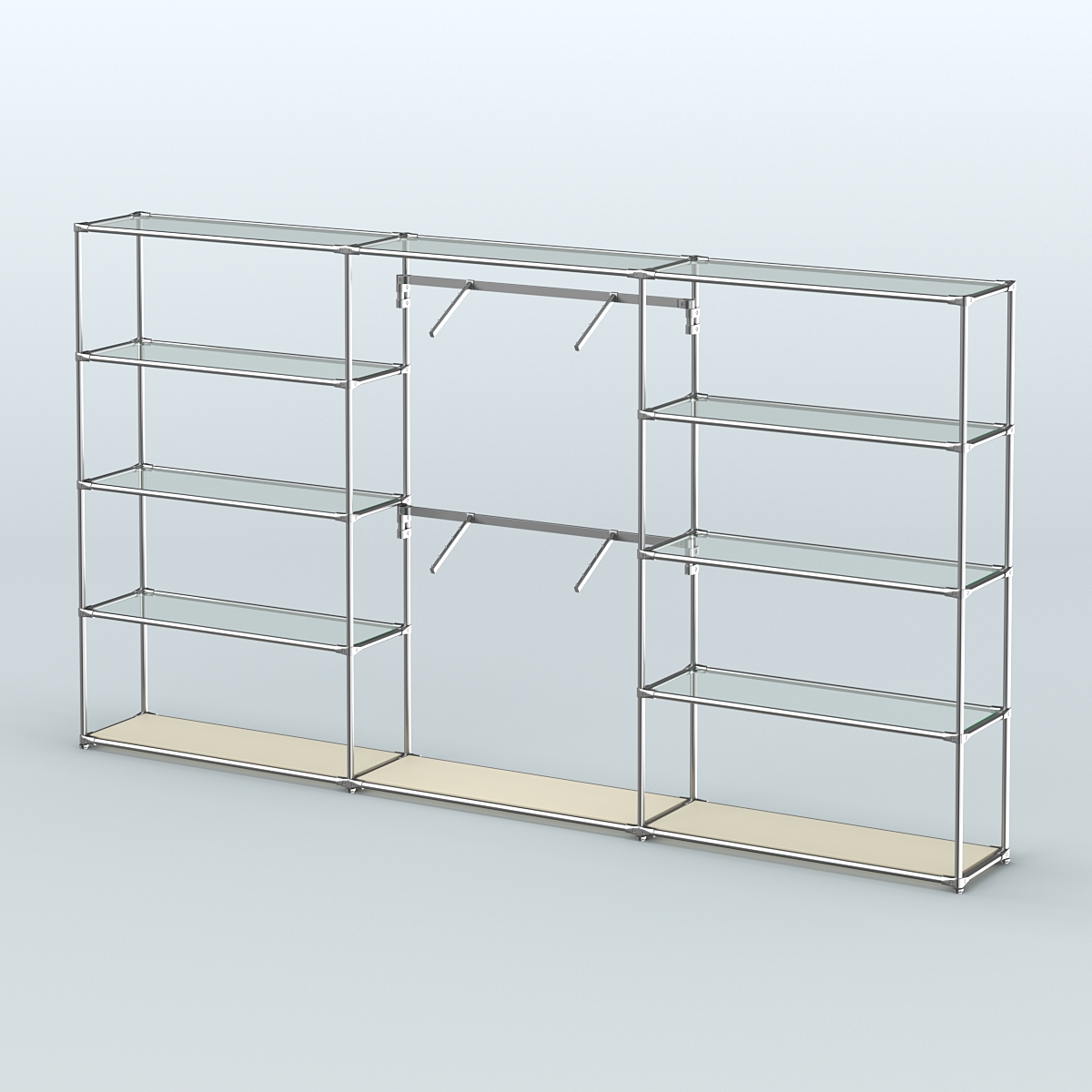 Торговая система ХРОМ без ДСП 3600 мм с прозрачными полками и поручнями №6 Крем Вайс