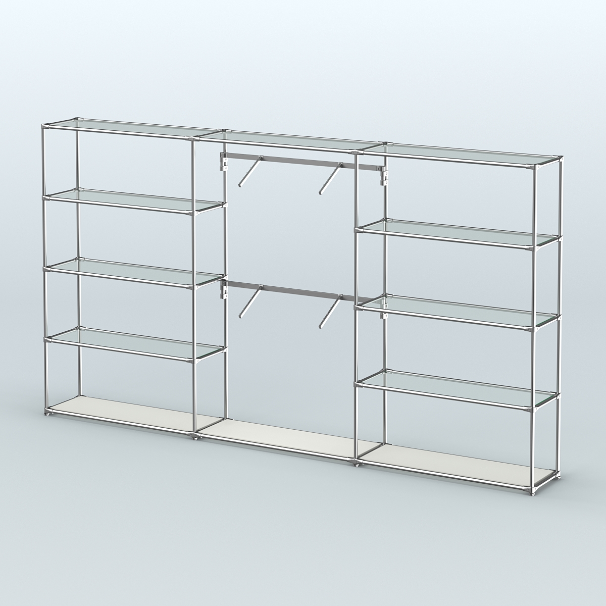 Торговая система ХРОМ без ДСП 3600 мм с прозрачными полками и поручнями №6 Белый