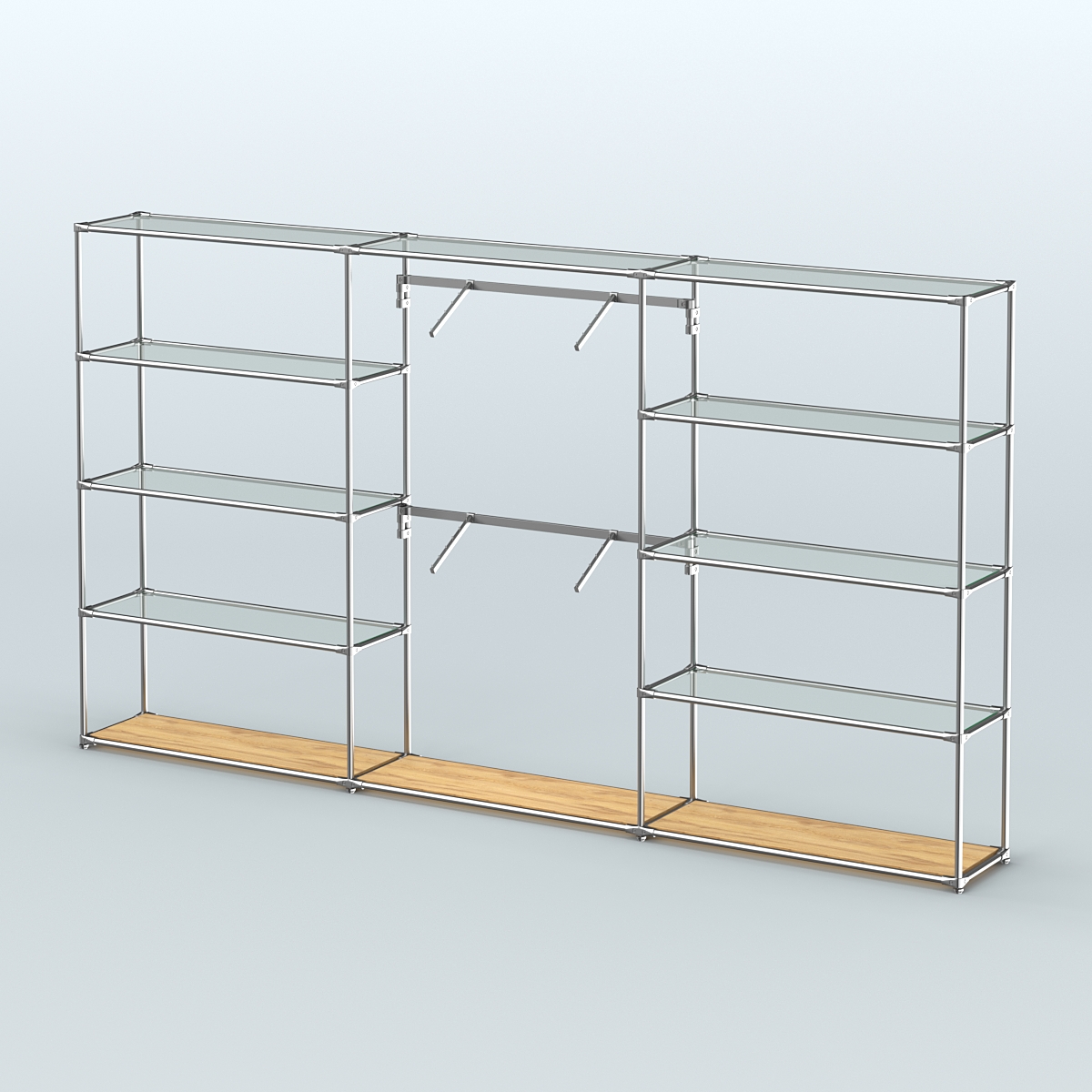Торговая система ХРОМ без ДСП 3600 мм с прозрачными полками и поручнями №6 Дуб Золотистый