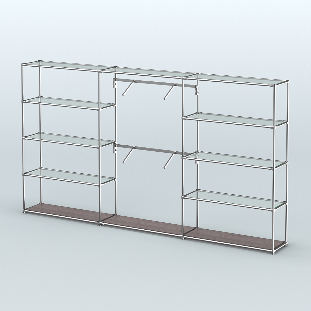 Торговая система ХРОМ без ДСП 3600 мм с прозрачными полками и поручнями №6 Ясень Анкор темный