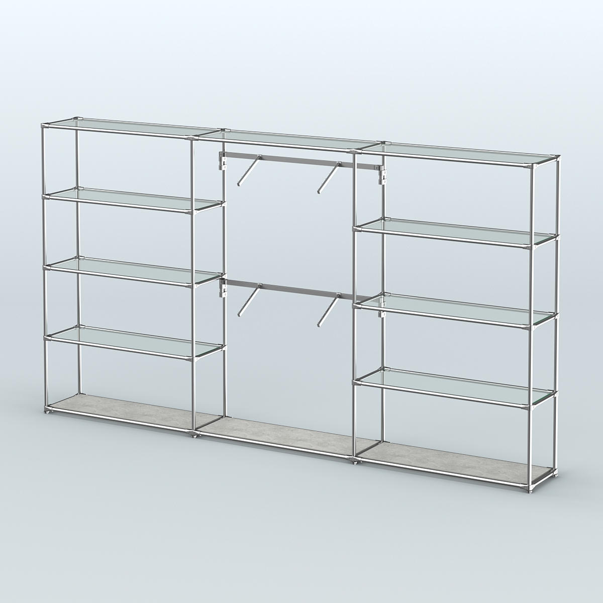 Торговая система ХРОМ без ДСП 3600 мм с прозрачными полками и поручнями №6 Метрополитан Грей