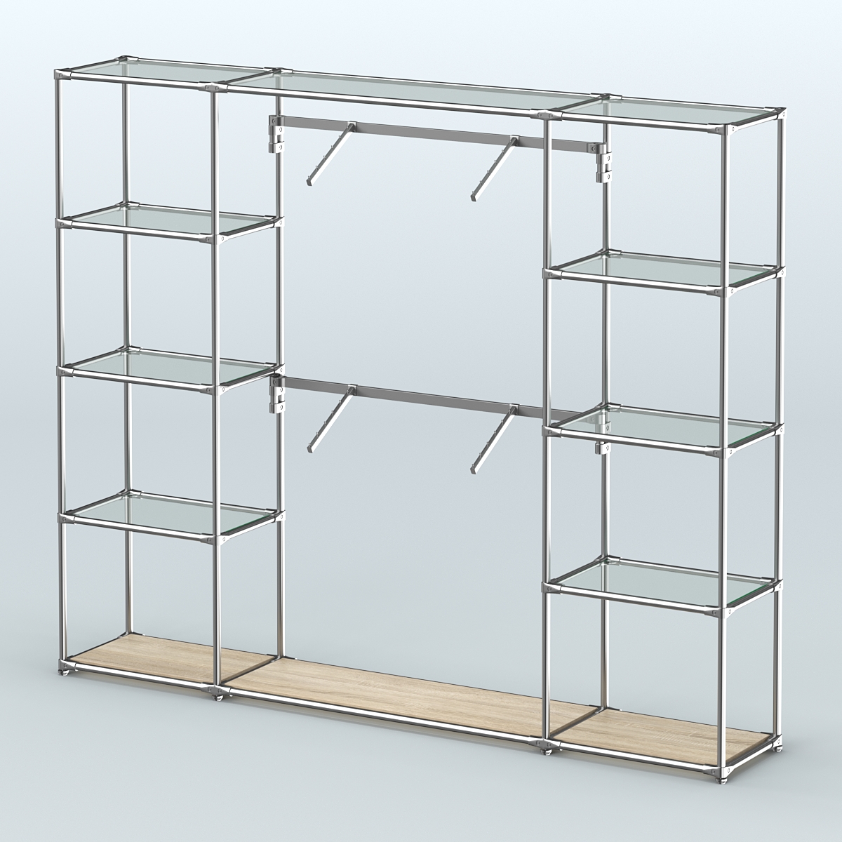 Торговая система ХРОМ без ДСП 2430 мм с прозрачными полками и поручнями №7 Дуб Сонома