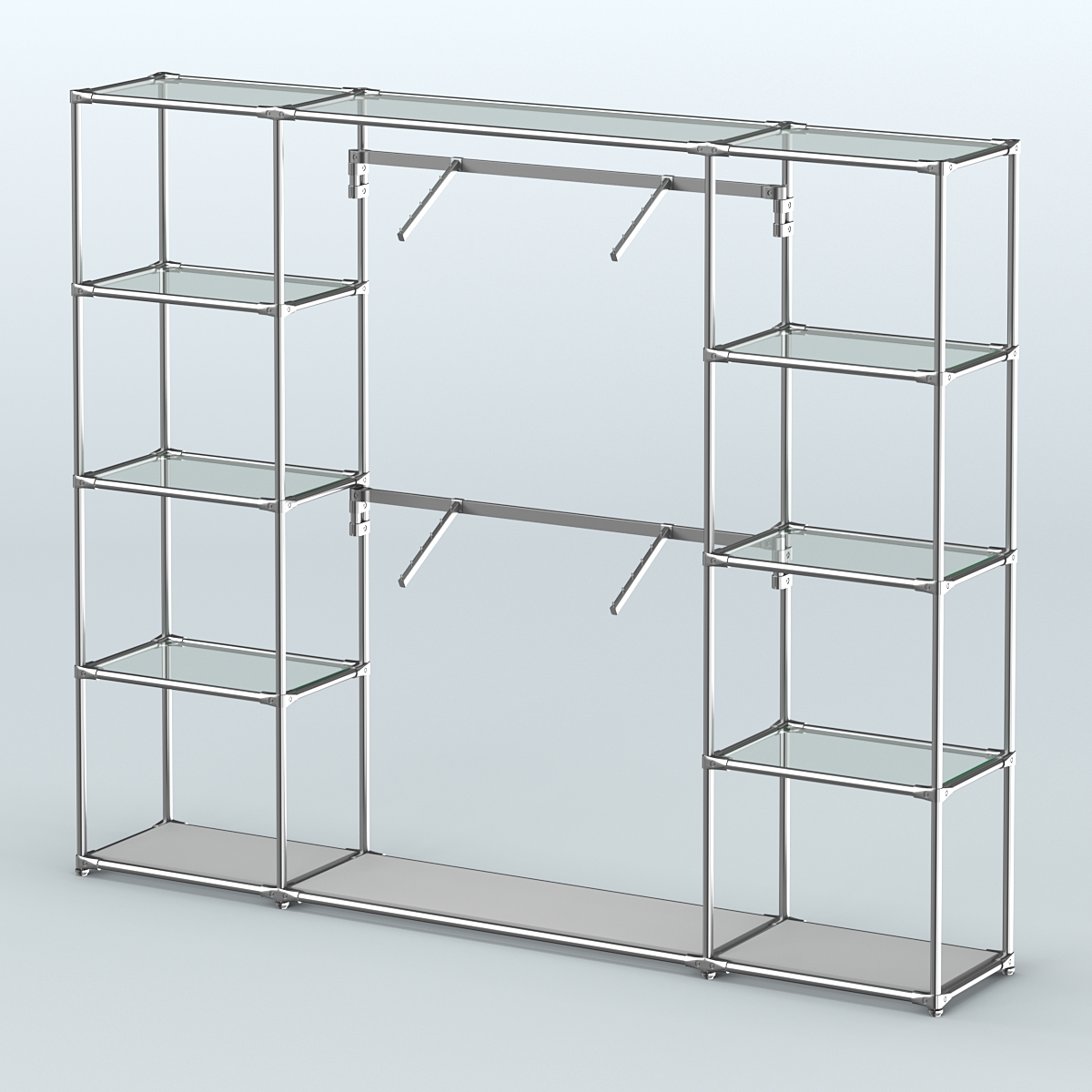 Торговая система ХРОМ без ДСП 2430 мм с прозрачными полками и поручнями №7 Серый