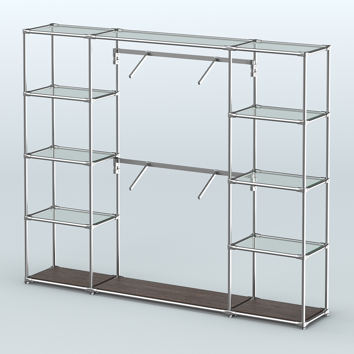 Торговая система ХРОМ без ДСП 2430 мм с прозрачными полками и поручнями №7 Дуб Венге