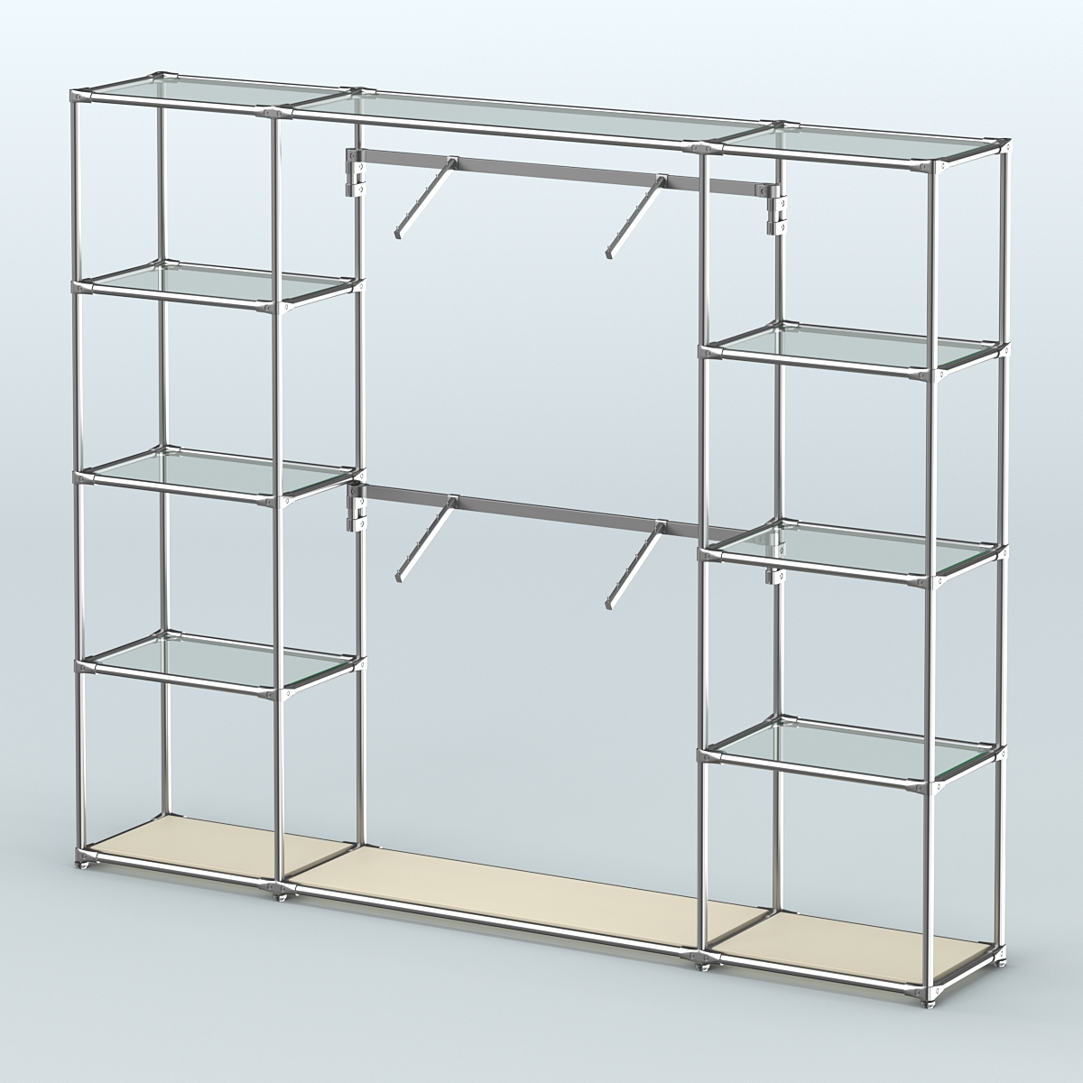 Торговая система ХРОМ без ДСП 2430 мм с прозрачными полками и поручнями №7 Крем Вайс