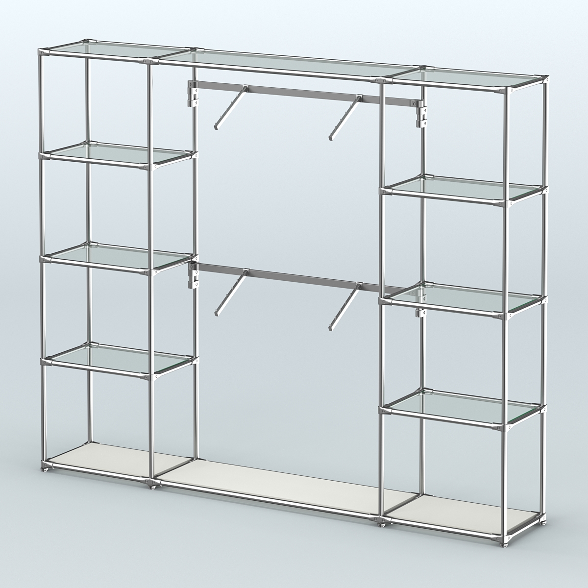 Торговая система ХРОМ без ДСП 2430 мм с прозрачными полками и поручнями №7 Белый