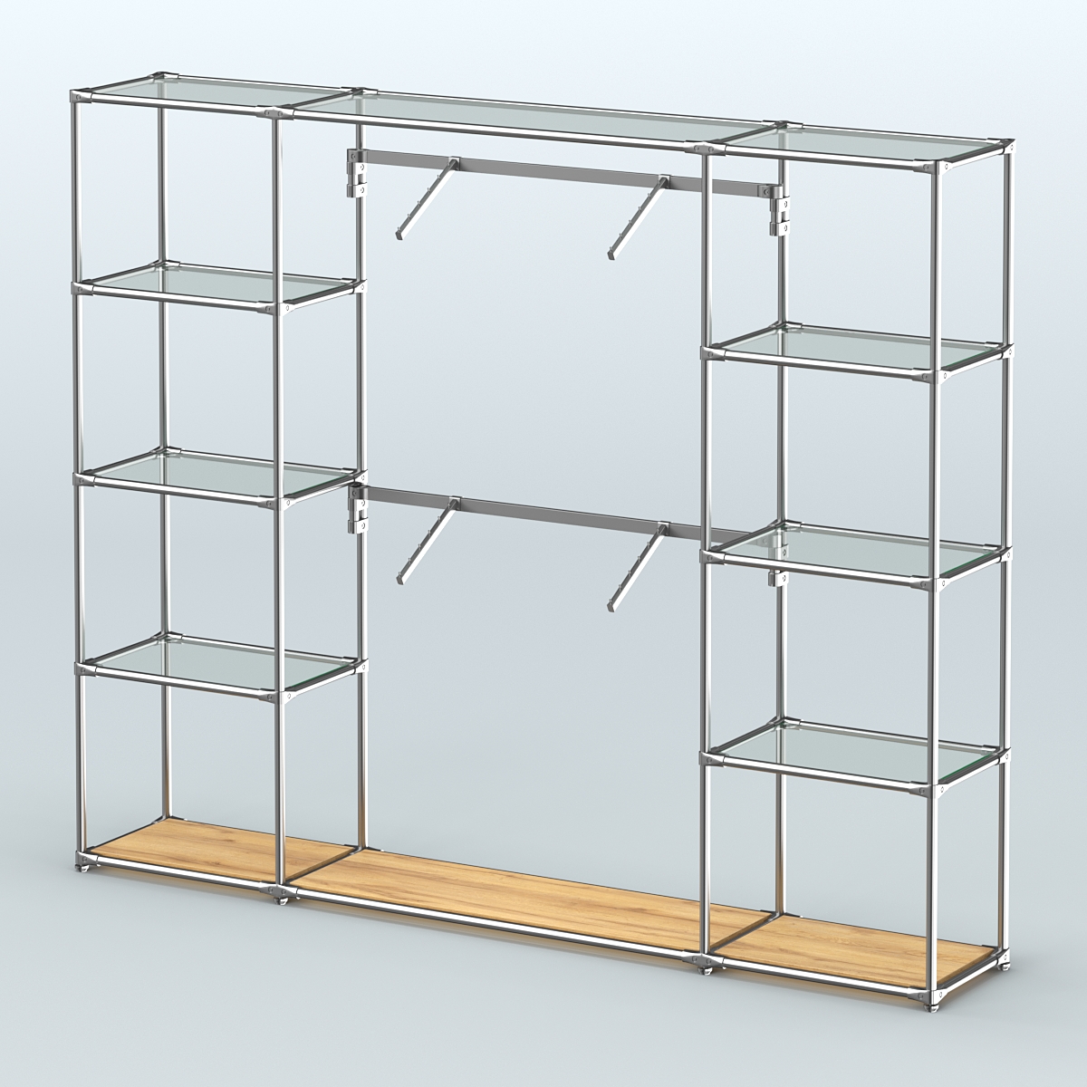 Торговая система ХРОМ без ДСП 2430 мм с прозрачными полками и поручнями №7 Дуб Золотистый