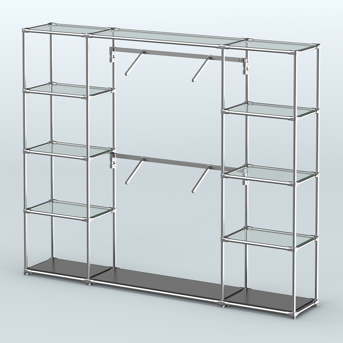 Торговая система ХРОМ без ДСП 2430 мм с прозрачными полками и поручнями №7 Черный