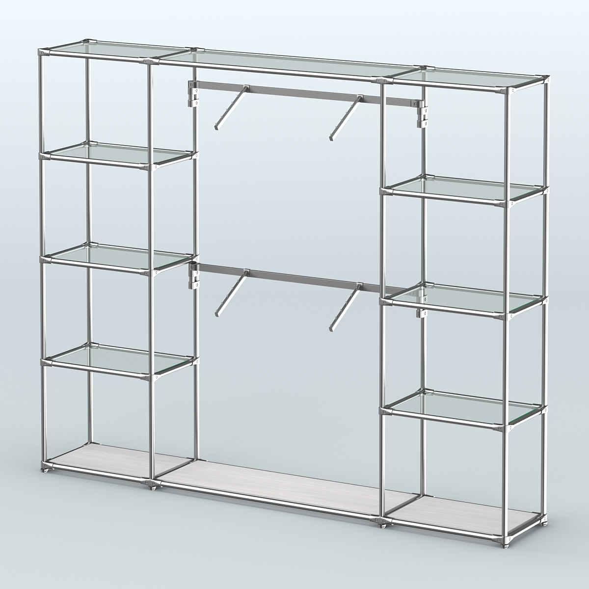 Торговая система ХРОМ без ДСП 2430 мм с прозрачными полками и поручнями №7 Ясень Анкор светлый