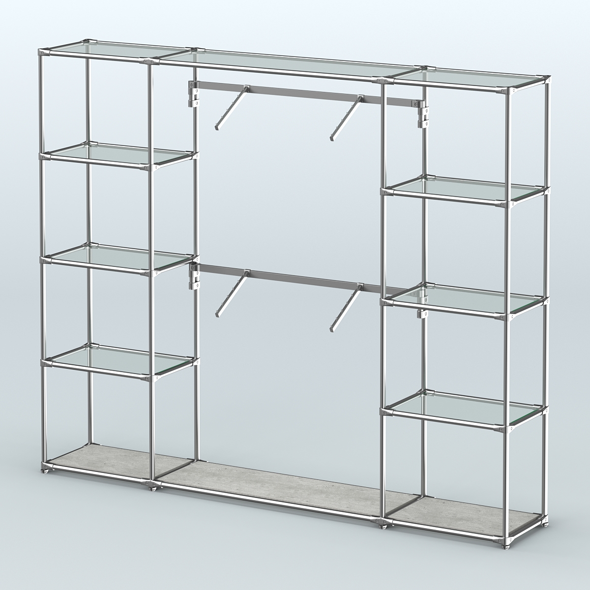 Торговая система ХРОМ без ДСП 2430 мм с прозрачными полками и поручнями №7 Метрополитан Грей