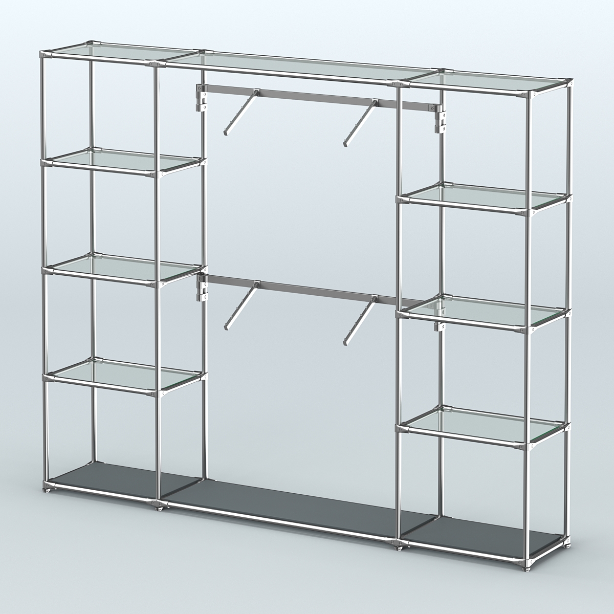 Торговая система ХРОМ без ДСП 2430 мм с прозрачными полками и поручнями №7 Темно-Серый