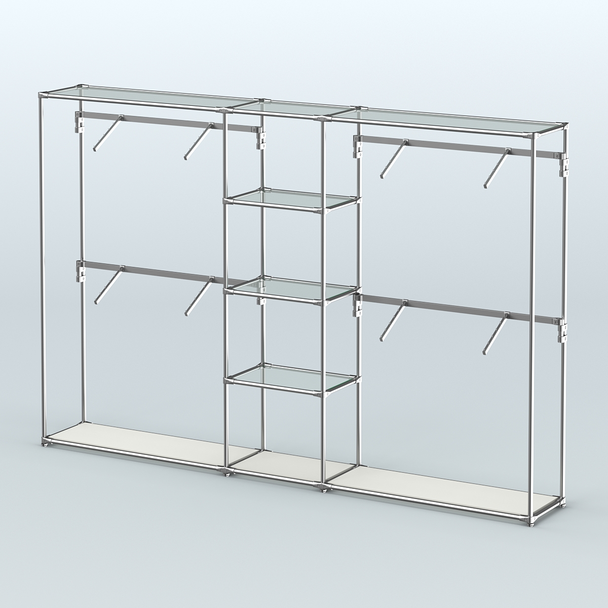 Торговая система ХРОМ без ДСП 3030 мм с прозрачными полками и поручнями №8 Белый