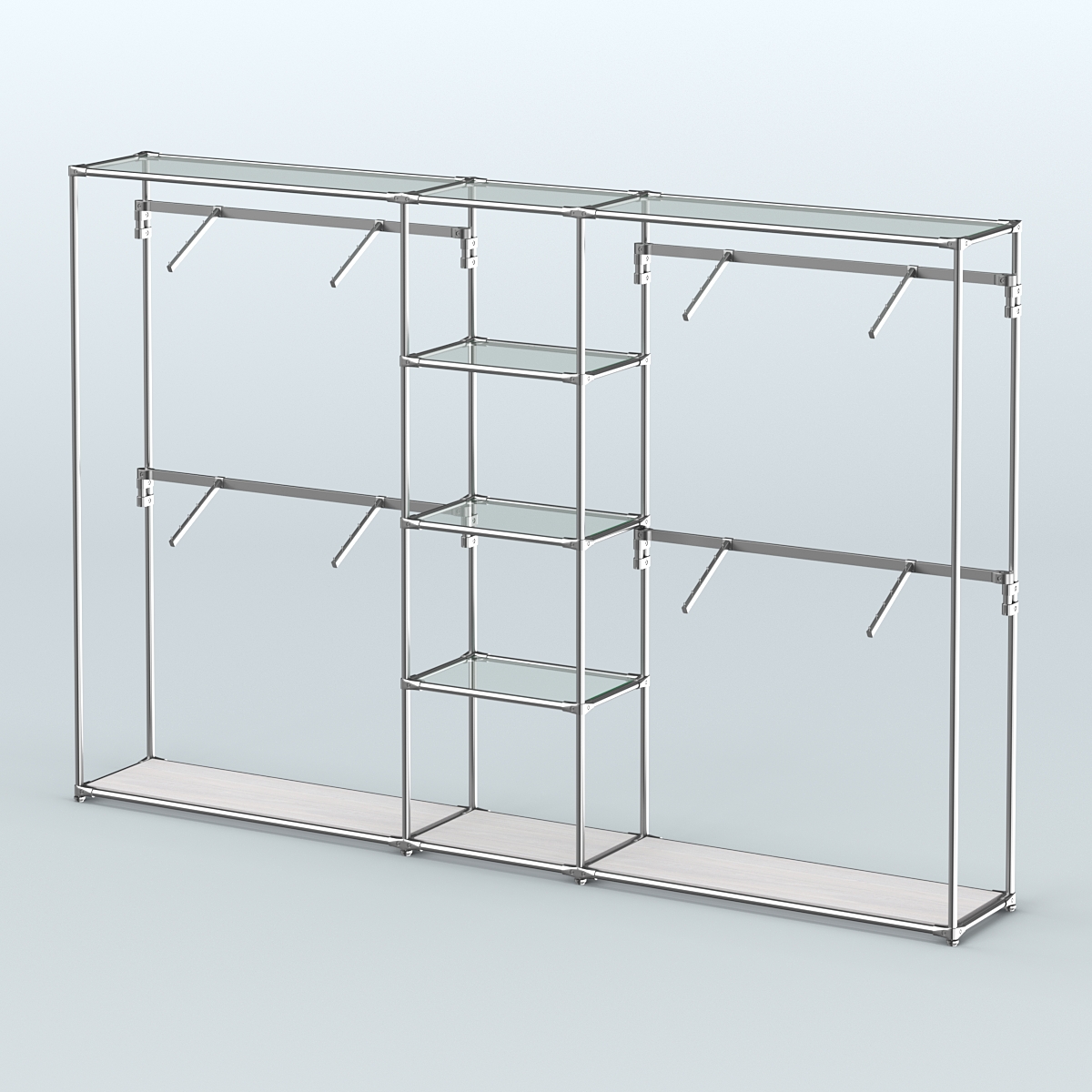 Торговая система ХРОМ без ДСП 3030 мм с прозрачными полками и поручнями №8 Ясень Анкор светлый