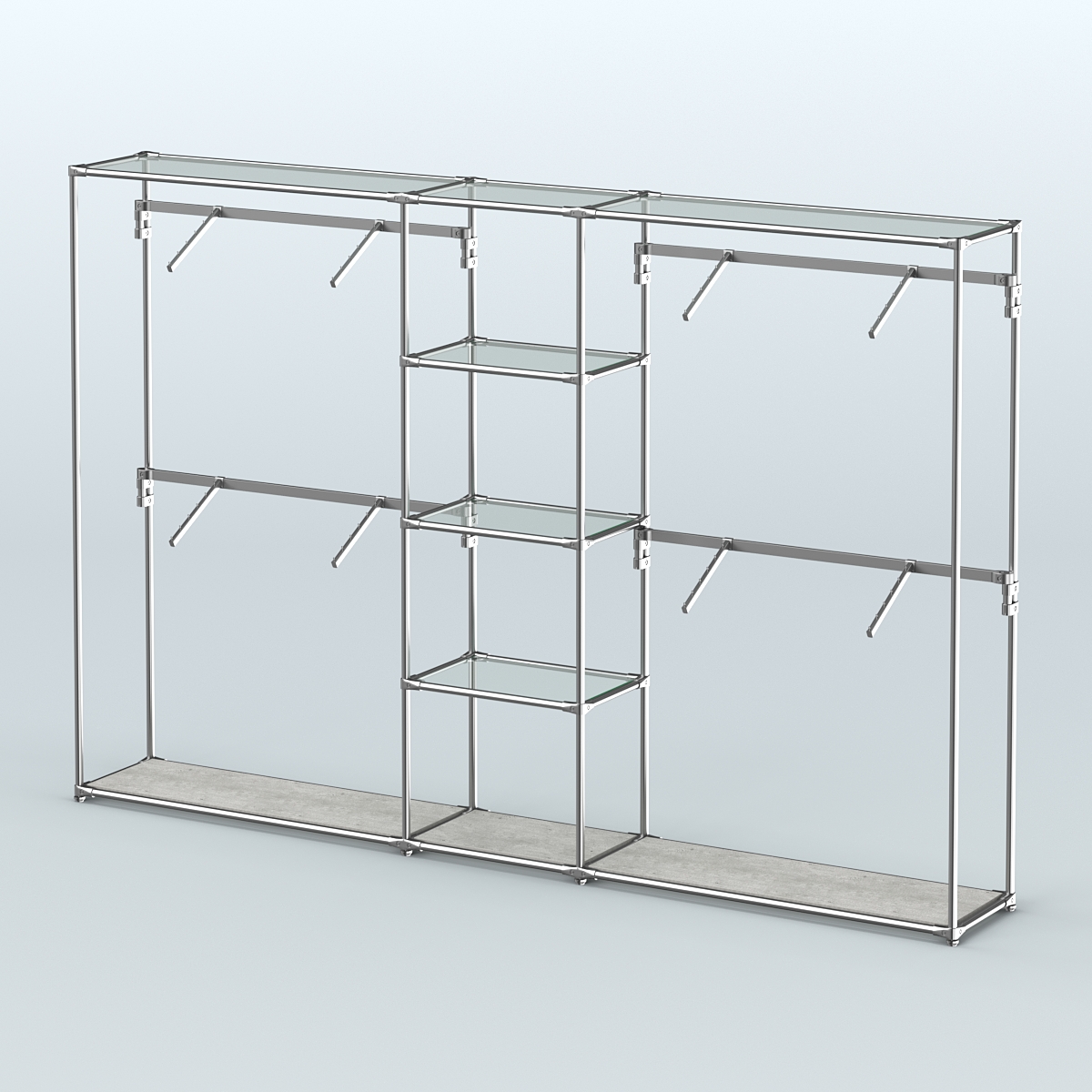 Торговая система ХРОМ без ДСП 3030 мм с прозрачными полками и поручнями №8 Метрополитан Грей