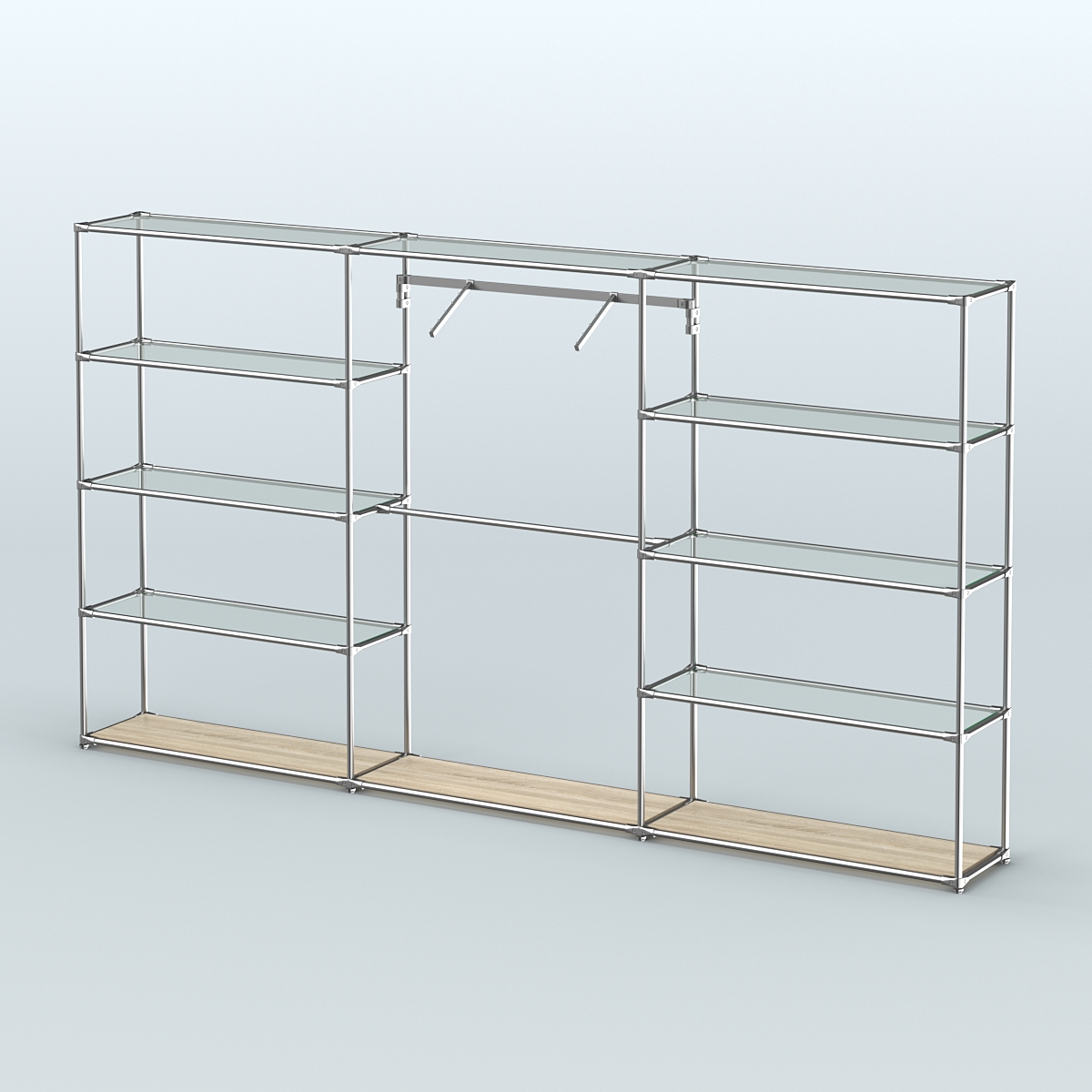 Торговая система ХРОМ без ДСП 3600 мм с прозрачными полками и поручнями №9 Дуб Сонома