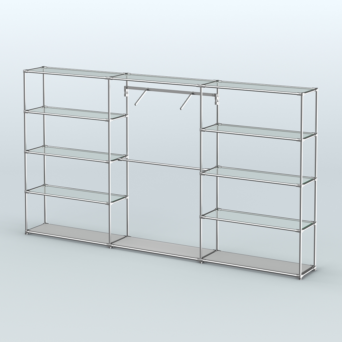 Торговая система ХРОМ без ДСП 3600 мм с прозрачными полками и поручнями №9 Серый