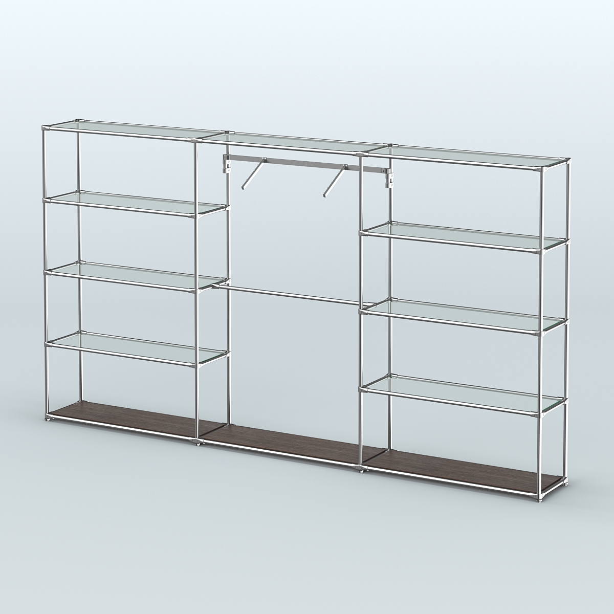 Торговая система ХРОМ без ДСП 3600 мм с прозрачными полками и поручнями №9 Дуб Венге