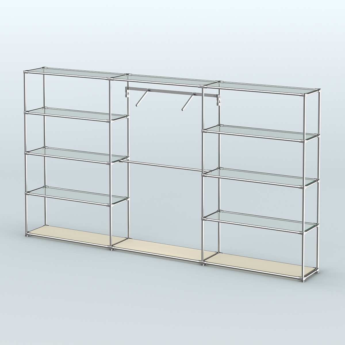 Торговая система ХРОМ без ДСП 3600 мм с прозрачными полками и поручнями №9 Крем Вайс