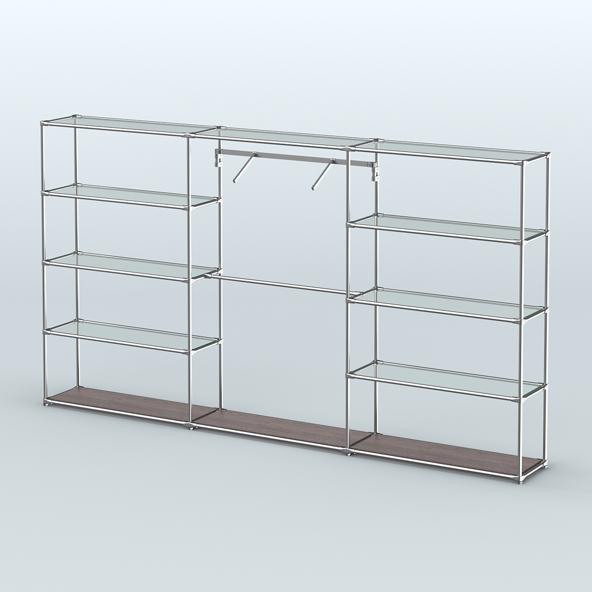 Торговая система ХРОМ без ДСП 3600 мм с прозрачными полками и поручнями №9 Ясень Анкор темный