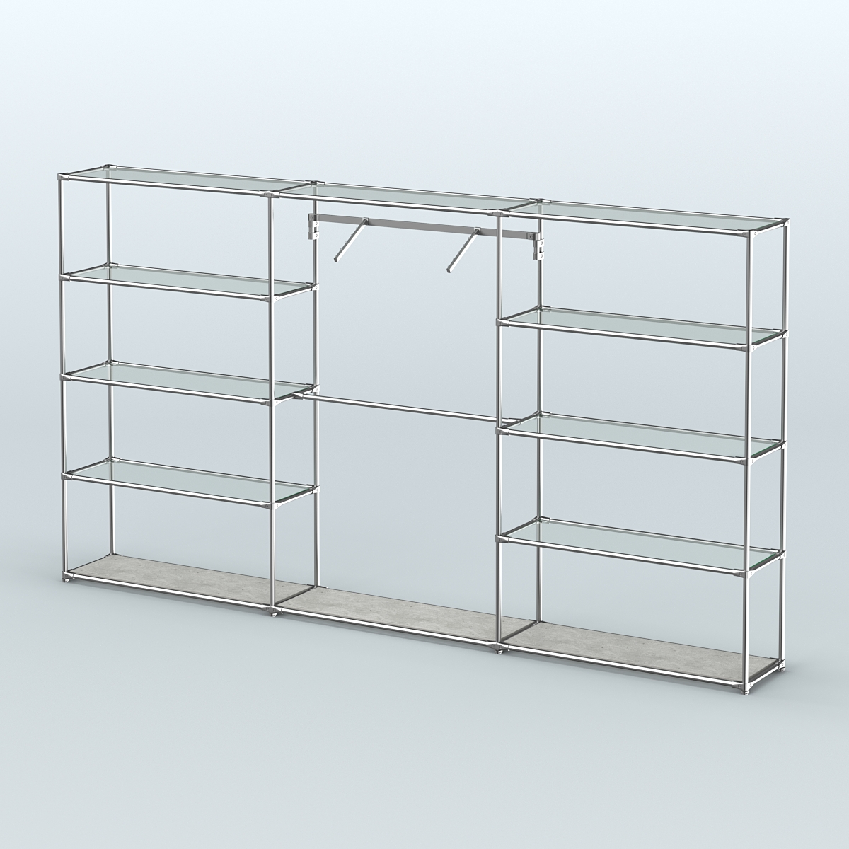 Торговая система ХРОМ без ДСП 3600 мм с прозрачными полками и поручнями №9 Метрополитан Грей